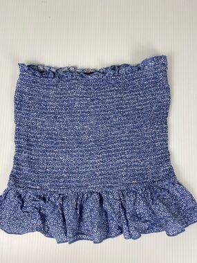 Windsor Coquette Y2K Blue Floral Smocked Tube Top Ruffle Bandeau Medium